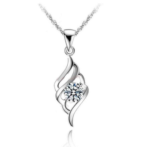 ❤️ 925 Sterling Silver Women Spiral Necklace Love Drop Cute Gift